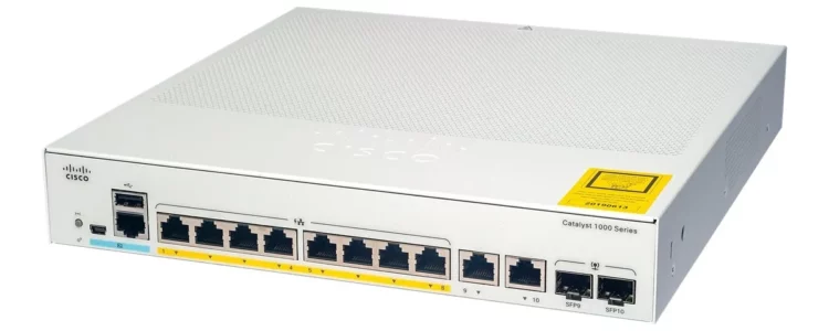 Switch Cisco Catalyst C1000-8T-E-2G-L-01 con 8 puertos Ethernet y 2 puertos Gigabit para redes empresariales